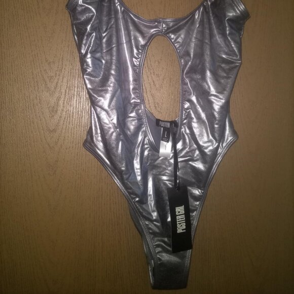 Silver Metallic Swimsuit Sz L - Picture 1 of 4